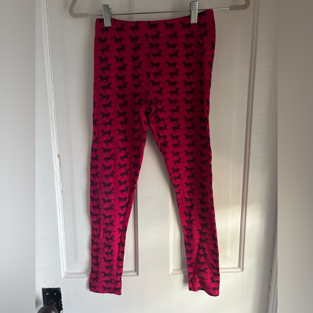 Lands’ End Kids pink and purple horse print leggings size Med(10/12)